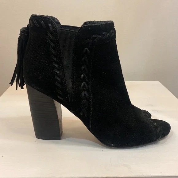 Marc Fisher Suede Peep Toe Chunky Heel Ankle Boot‎ - Picture 4 of 9